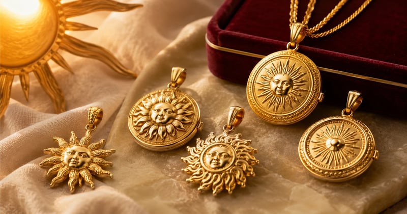Yellow gold surya locket with a raised sun face inside a ring of rays