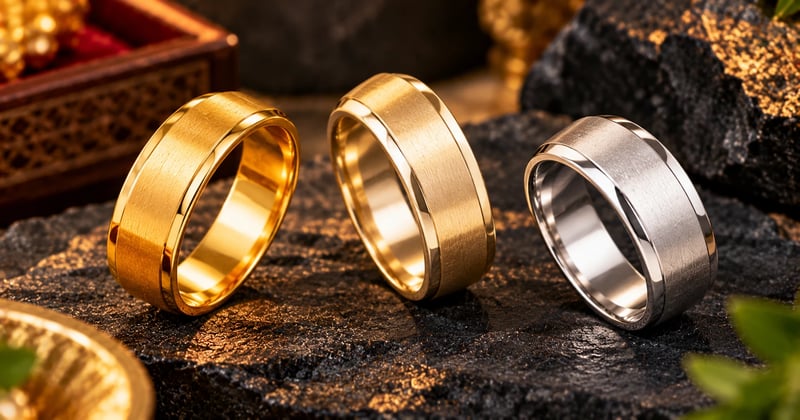 Gold and silver ring for men options laid out for comparison.
