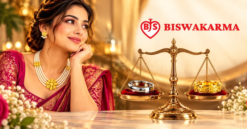 Platinum band beside a 22K gold band on a scale, comparing whether platinum is costly or gold in India